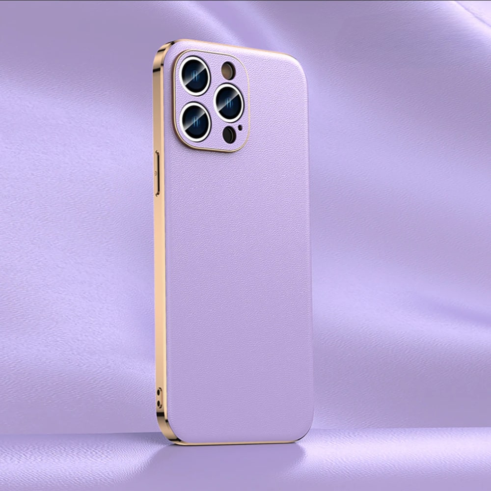 Premium Cowhide Leather iPhone Case with Metallic Frame Edge Protection for iPhone 12 13 14 15 16 17 Pro Max