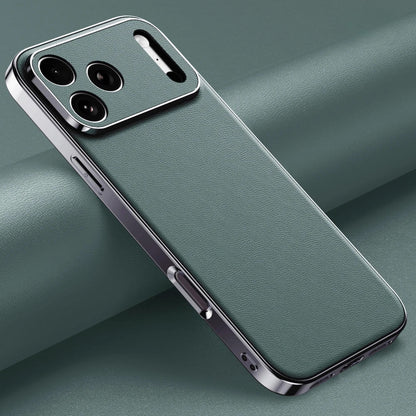 Premium Cowhide Leather iPhone Case with Metallic Frame Edge Protection for iPhone 12 13 14 15 16 17 Pro Max