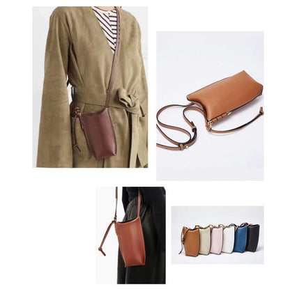 Compact Leather Crossbody Phone Pouch for Women – Hands-Free Everyday Carry with Card Slots & Adjustable Strap