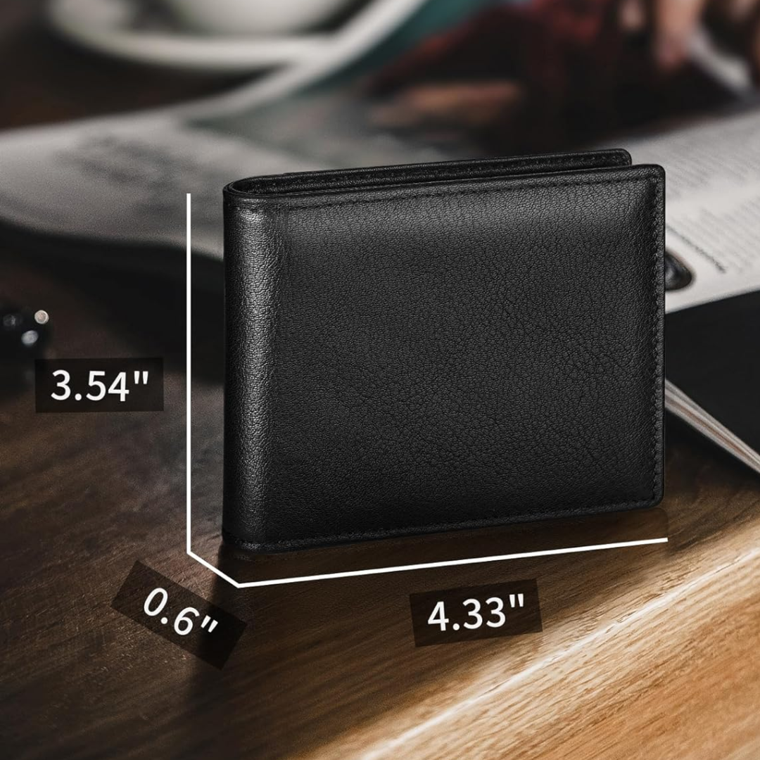Genuine Leather Men's Wallet with RFID Protection | Slim Bifold Design for Secure Storage