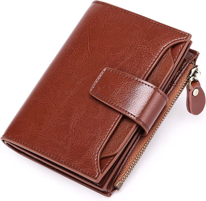 Genuine Leather Multi-Pocket Wallet with RFID Protection | Compact Design for Secure Organization