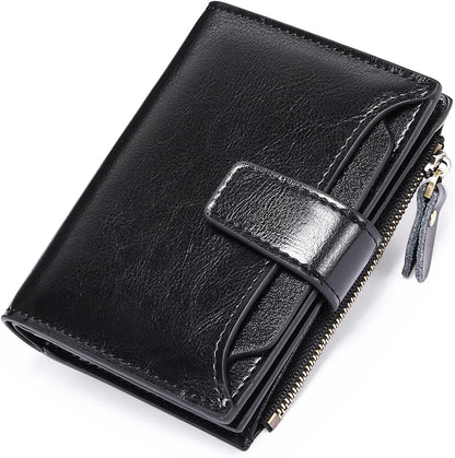 Genuine Leather Multi-Pocket Wallet with RFID Protection | Compact Design for Secure Organization