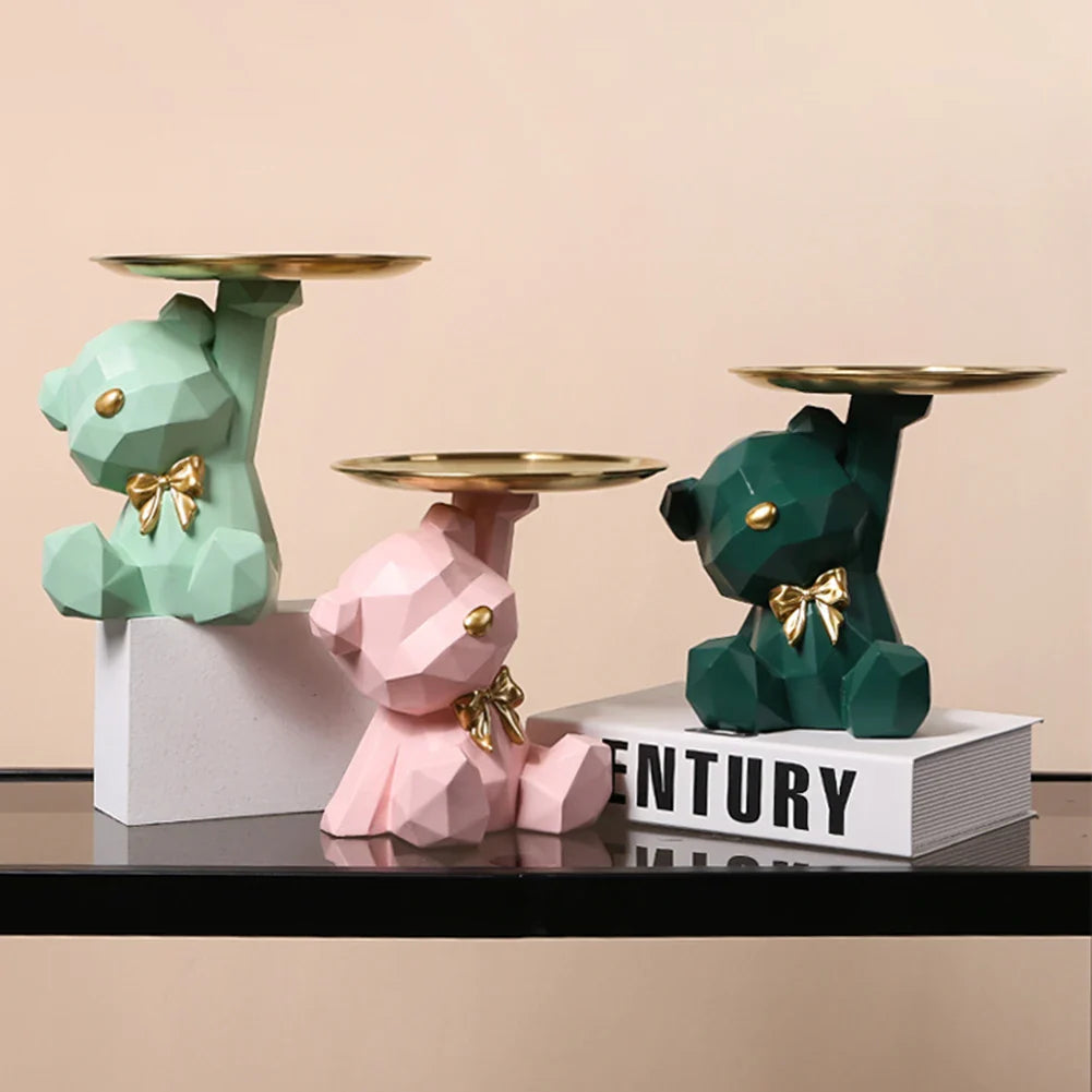 Geometric Resin Bear Key Holder and Decorative Figure – Stylish Storage Solution for Home