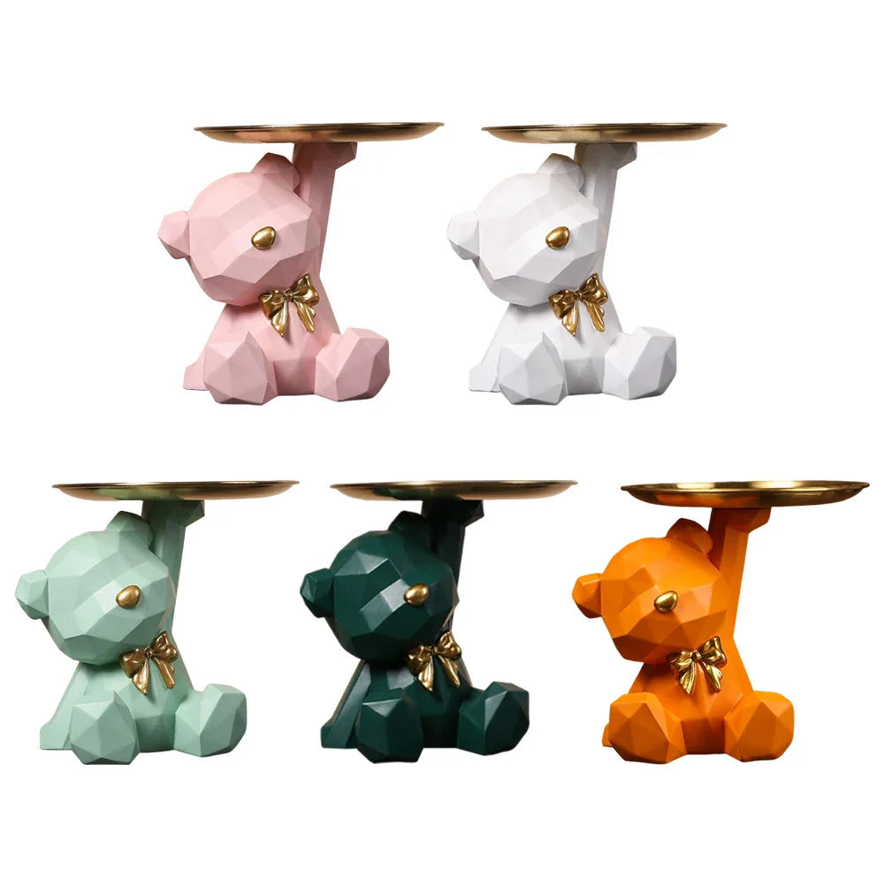 Geometric Resin Bear Key Holder and Decorative Figure – Stylish Storage Solution for Home