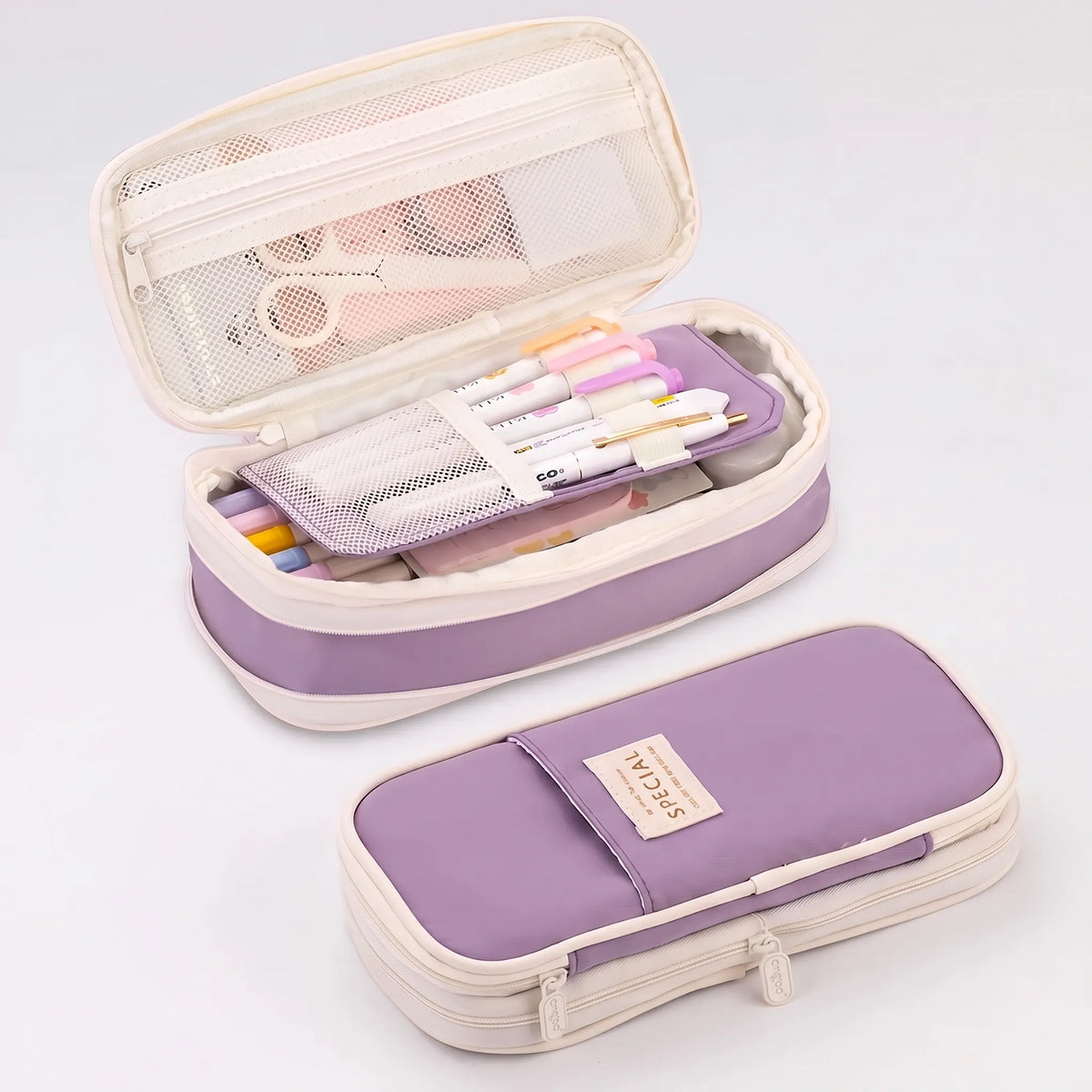 Dual-Layer Pencil Case Storage Pouch for Students & Professionals – Holds 90 Pens Markers Stationery – 8.7×4.3×2.6 in Organizer with Mesh