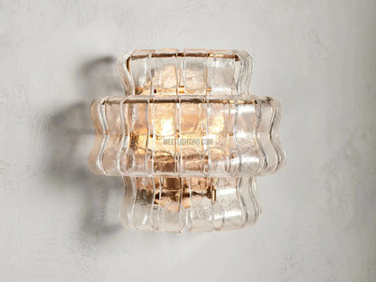 Textured Glass Wall Sconce Light Fixture with Curved Shade for Living Room Bedroom Dining Room | Hardwired 2-Bulb Accent Lighting