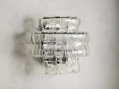 Textured Glass Wall Sconce Light Fixture with Curved Shade for Living Room Bedroom Dining Room | Hardwired 2-Bulb Accent Lighting