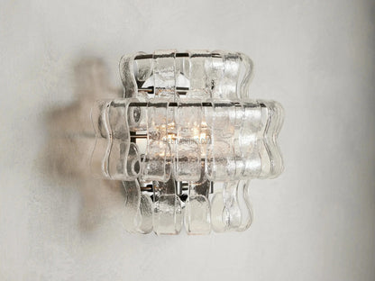 Textured Glass Wall Sconce Light Fixture with Curved Shade for Living Room Bedroom Dining Room | Hardwired 2-Bulb Accent Lighting