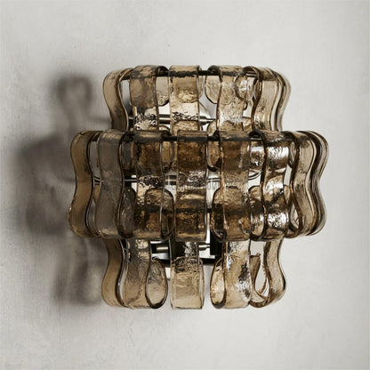 Textured Glass Wall Sconce Light Fixture with Curved Shade for Living Room Bedroom Dining Room | Hardwired 2-Bulb Accent Lighting