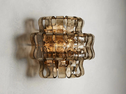 Textured Glass Wall Sconce Light Fixture with Curved Shade for Living Room Bedroom Dining Room | Hardwired 2-Bulb Accent Lighting