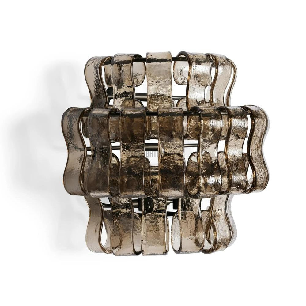 Textured Glass Wall Sconce Light Fixture with Curved Shade for Living Room Bedroom Dining Room | Hardwired 2-Bulb Accent Lighting