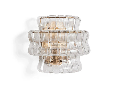 Textured Glass Wall Sconce Light Fixture with Curved Shade for Living Room Bedroom Dining Room | Hardwired 2-Bulb Accent Lighting