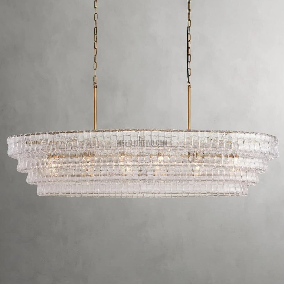 Oval Statement Chandelier Steel Frame Curved Glass Panels Adjustable Drop 5 or 12 Bulbs Dining Room Foyer