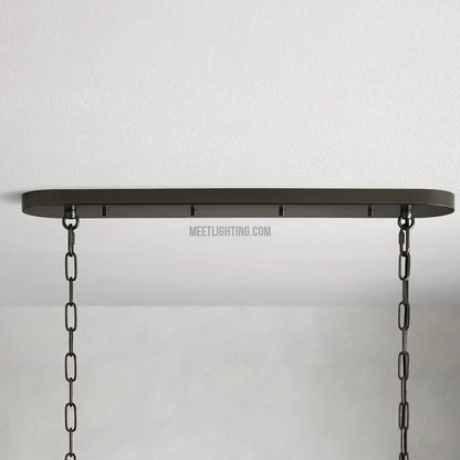 Oval Statement Chandelier Steel Frame Curved Glass Panels Adjustable Drop 5 or 12 Bulbs Dining Room Foyer