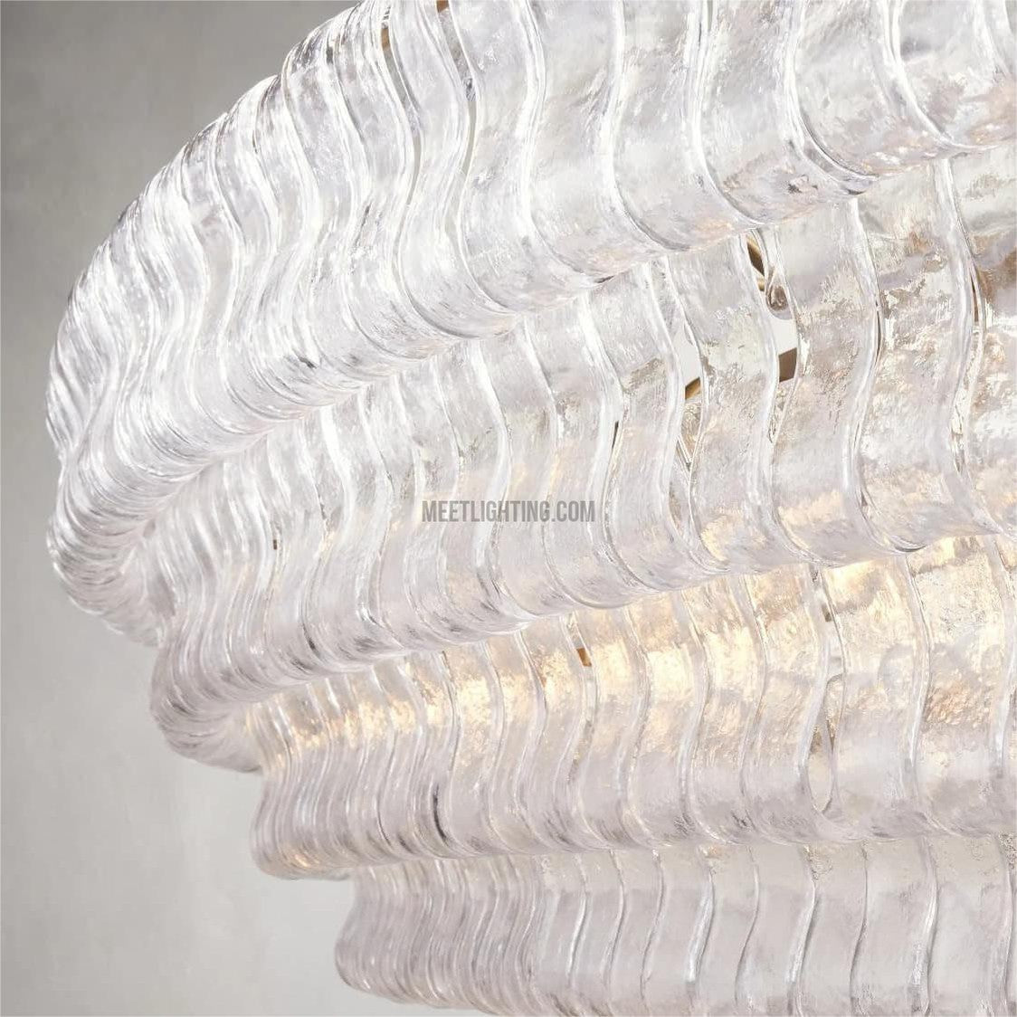 Oval Statement Chandelier Steel Frame Curved Glass Panels Adjustable Drop 5 or 12 Bulbs Dining Room Foyer