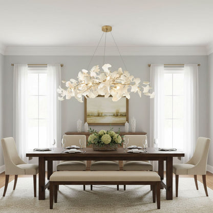 Handcrafted Porcelain Leaf Ceiling Fixture with Flexible Branches Gold White 70 in Statement Overhead Lighting for Dining Room Entryway Livi