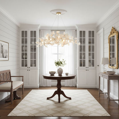Handcrafted Porcelain Leaf Ceiling Fixture with Flexible Branches Gold White 70 in Statement Overhead Lighting for Dining Room Entryway Livi