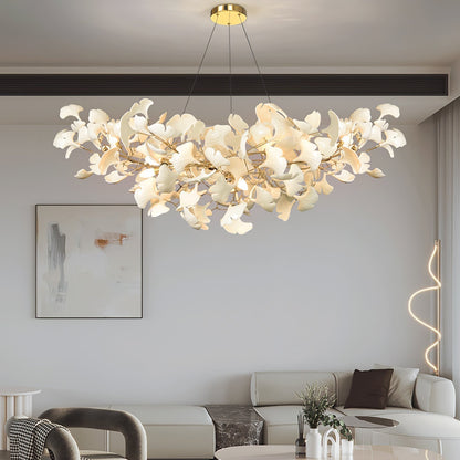 Ceramic Leaf Chandelier with Adjustable Height LED – Modern Organic Hanging Light for Dining Room, Kitchen Island & Living Room