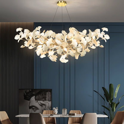 Ceramic Leaf Chandelier with Adjustable Height LED – Modern Organic Hanging Light for Dining Room, Kitchen Island & Living Room