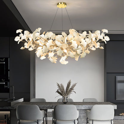 Ceramic Leaf Chandelier with Adjustable Height LED – Modern Organic Hanging Light for Dining Room, Kitchen Island & Living Room
