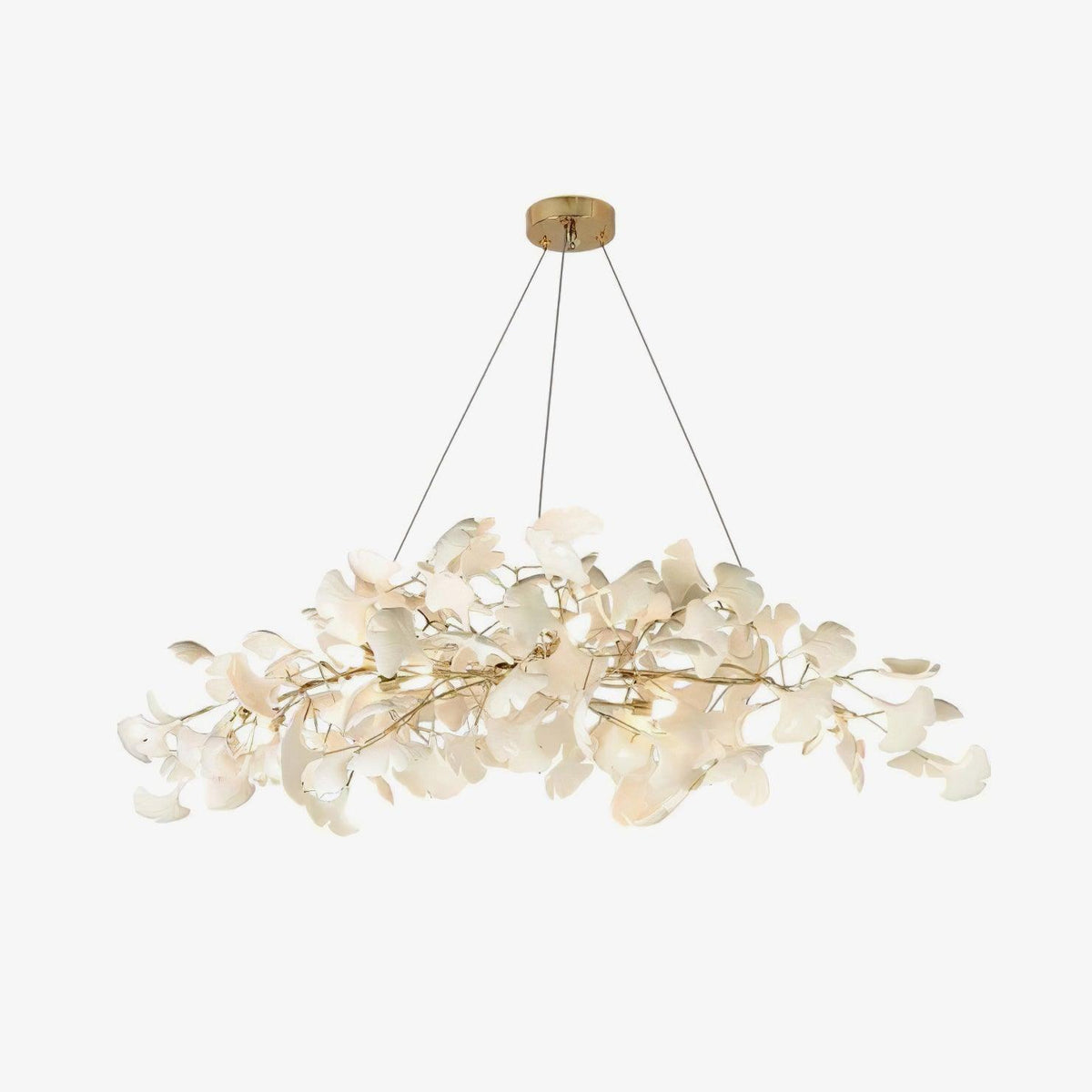 Handcrafted Porcelain Leaf Ceiling Fixture with Flexible Branches Gold White 70 in Statement Overhead Lighting for Dining Room Entryway Livi