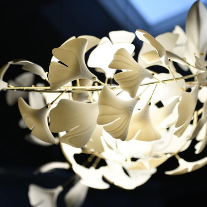 Handcrafted Porcelain Leaf Ceiling Fixture with Flexible Branches Gold White 70 in Statement Overhead Lighting for Dining Room Entryway Livi