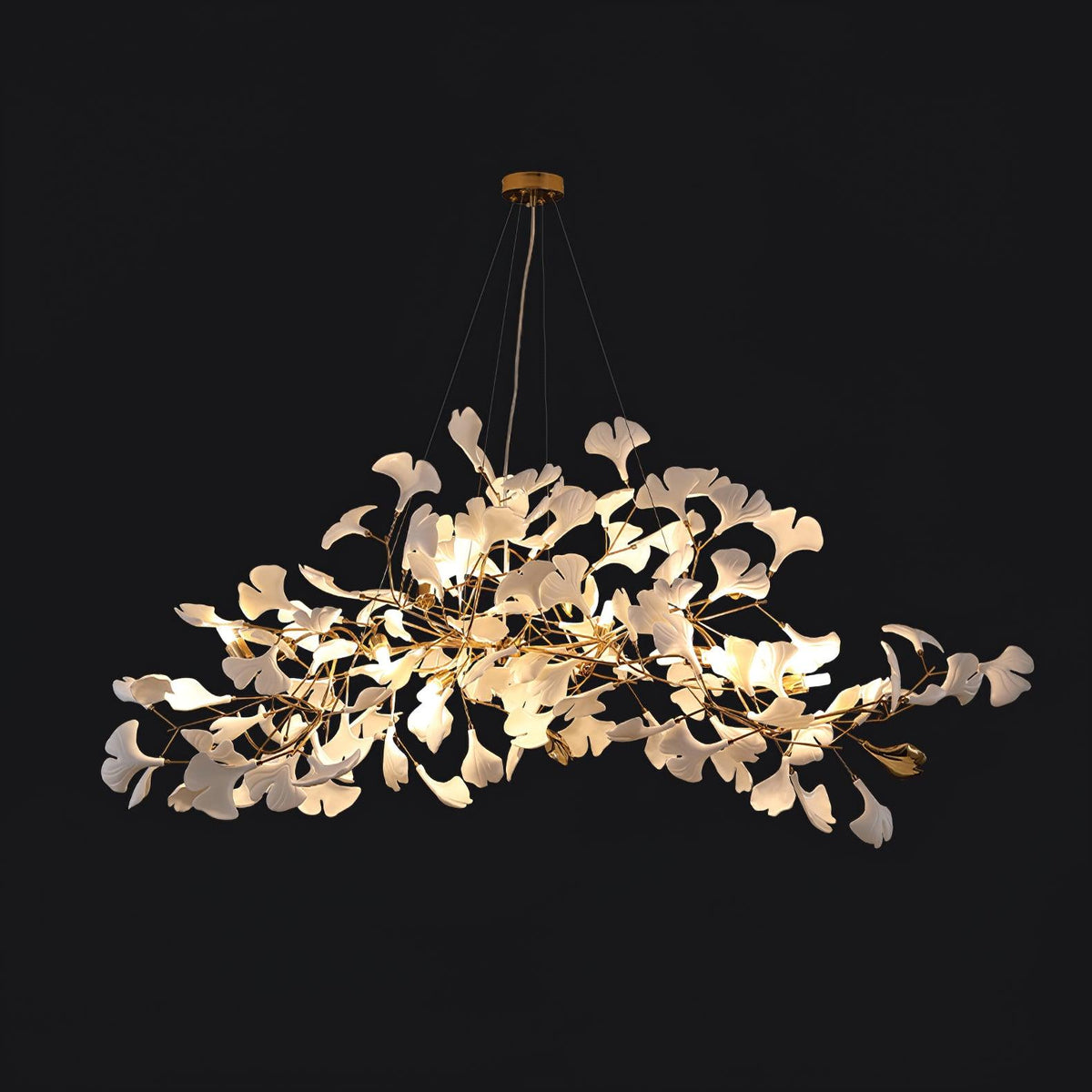 Handcrafted Porcelain Leaf Ceiling Fixture with Flexible Branches Gold White 70 in Statement Overhead Lighting for Dining Room Entryway Livi
