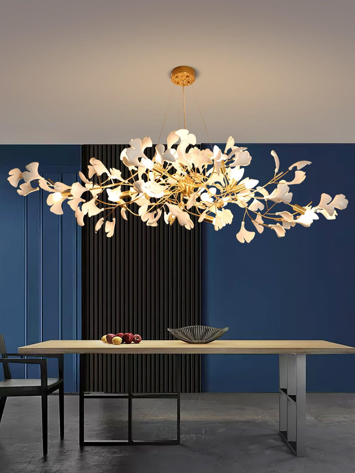 Handcrafted Porcelain Leaf Ceiling Fixture with Flexible Branches Gold White 70 in Statement Overhead Lighting for Dining Room Entryway Livi