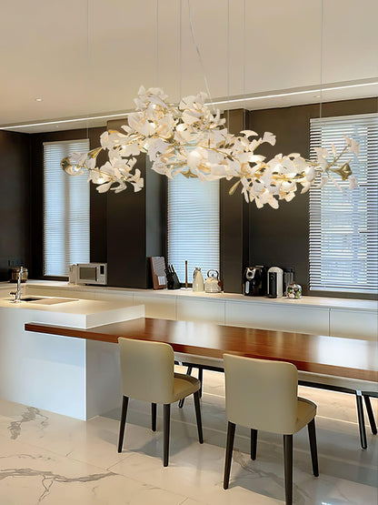 Handcrafted Porcelain Leaf Ceiling Fixture with Flexible Branches Gold White 70 in Statement Overhead Lighting for Dining Room Entryway Livi