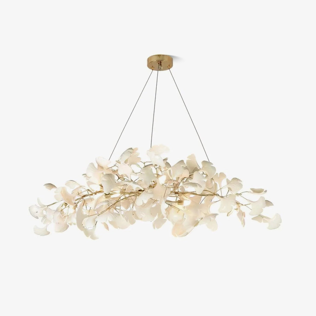 Handcrafted Porcelain Leaf Ceiling Fixture with Flexible Branches Gold White 70 in Statement Overhead Lighting for Dining Room Entryway Livi