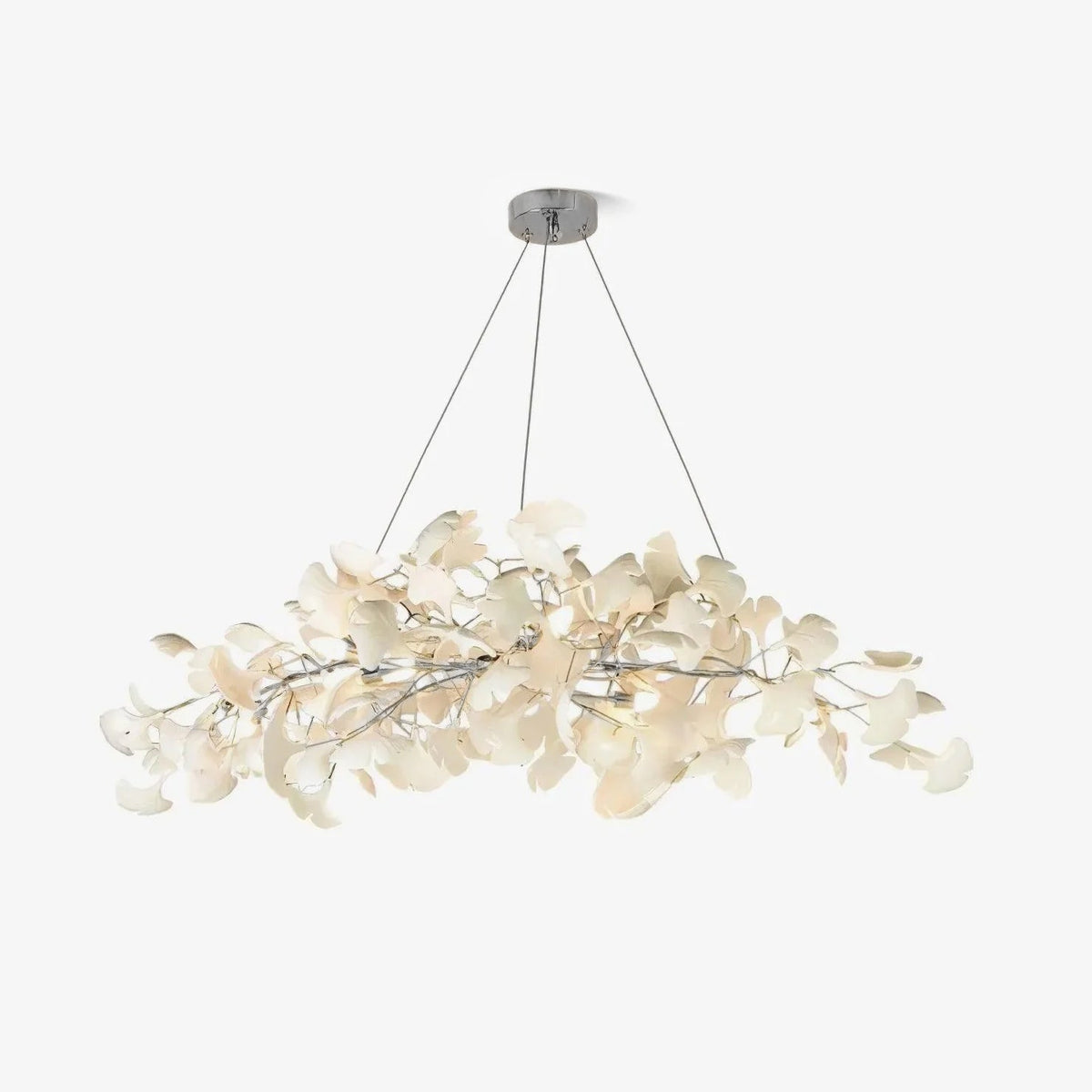 Handcrafted Porcelain Leaf Ceiling Fixture with Flexible Branches Gold White 70 in Statement Overhead Lighting for Dining Room Entryway Livi
