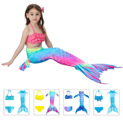 Girls Swimsuits Mermaid Tail 3 Piece Set, Swimwear for Girls with Top Shorts and Mermaid Swim Tail, Mermaid Outfit for Pool and Beach