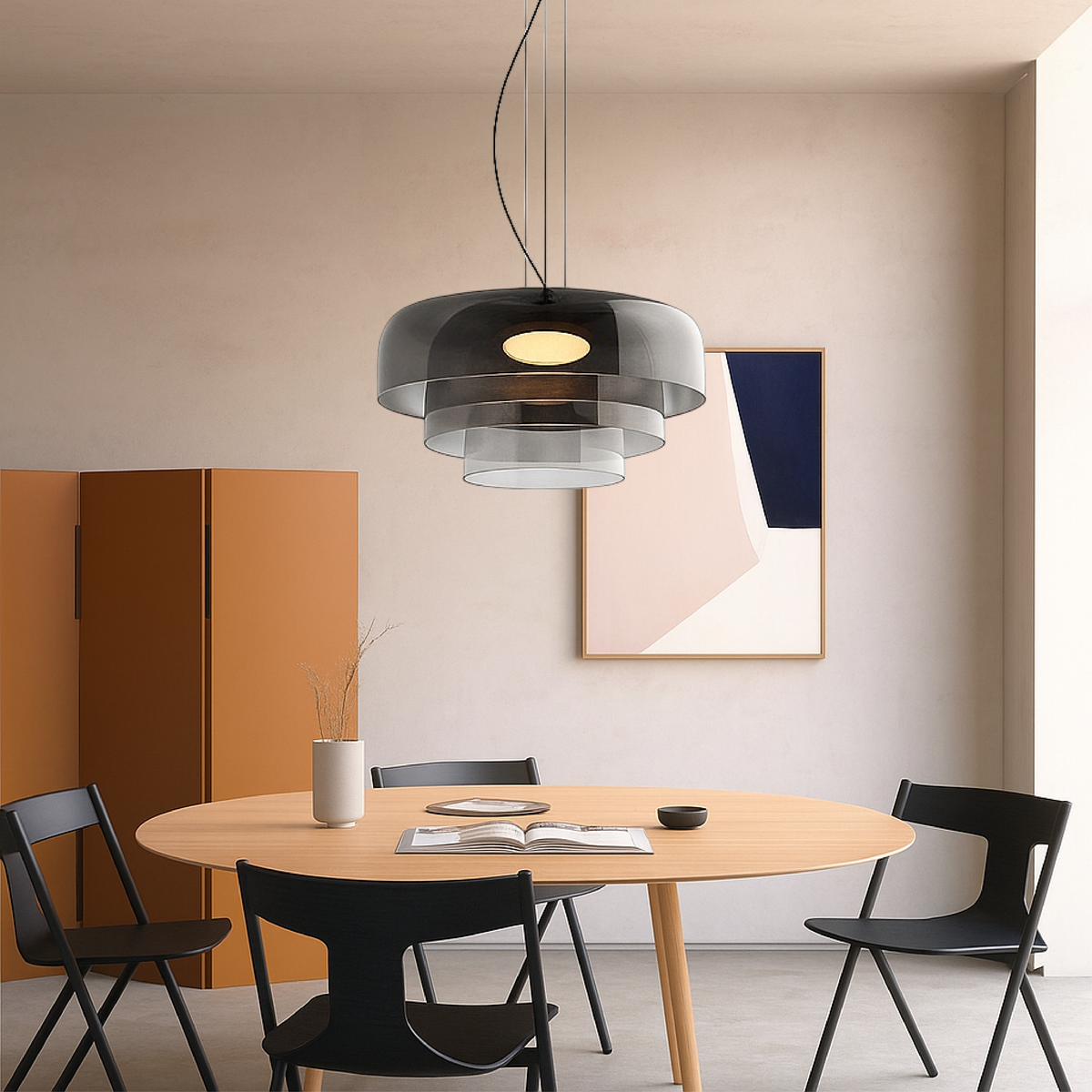 Hand-Blown Glass Dome Ceiling Light 16.5 in Adjustable Height Green Overhead Fixture for Dining Room Kitchen Island Modern Sculptural Ambien