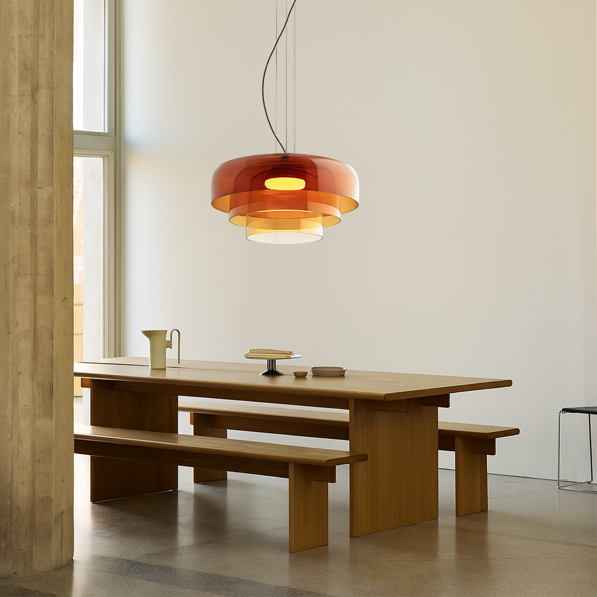Hand-Blown Glass Dome Ceiling Light 16.5 in Adjustable Height Green Overhead Fixture for Dining Room Kitchen Island Modern Sculptural Ambien