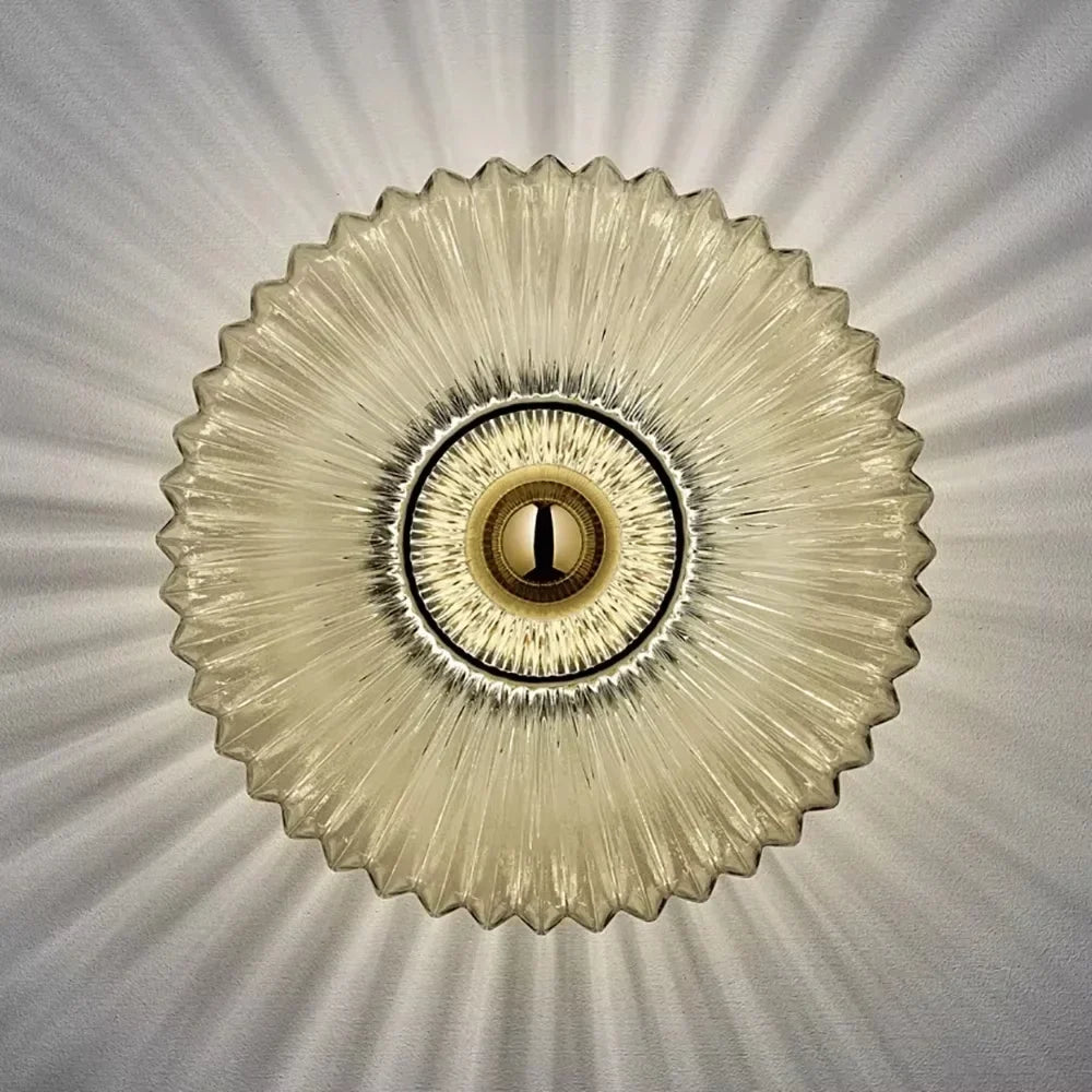 Textured Glass Shell Sconce in Golden Amber Finish for Bedroom Hallway Living Room Accent Lighting