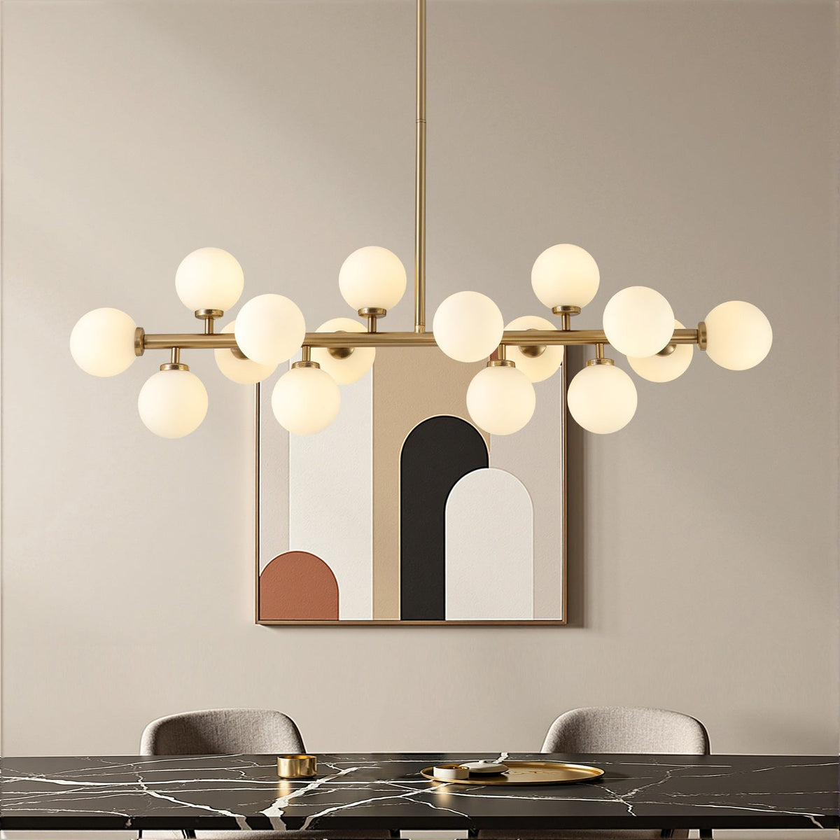 16-Light Linear Island Chandelier with Frosted Glass Globes Gold Finish for Dining Room Kitchen