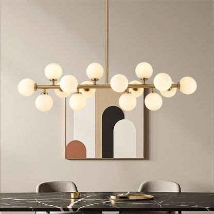 16-Light Linear Island Chandelier with Frosted Glass Globes Gold Finish for Dining Room Kitchen