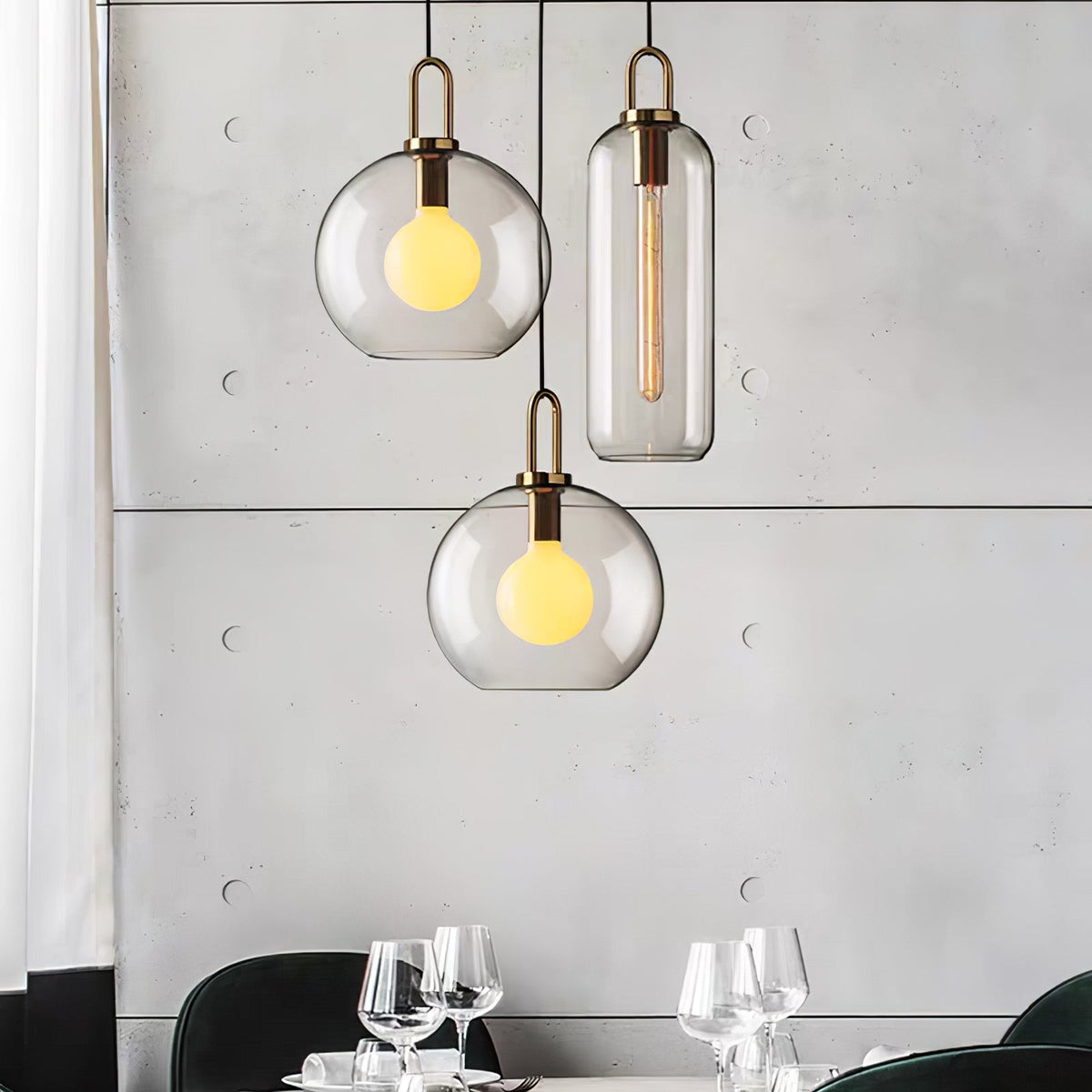 Glass Globe Hanging Light Fixture with Adjustable Cord for Dining Room Kitchen Island Bedroom Modern Minimalist Ceiling Pendant Lamp