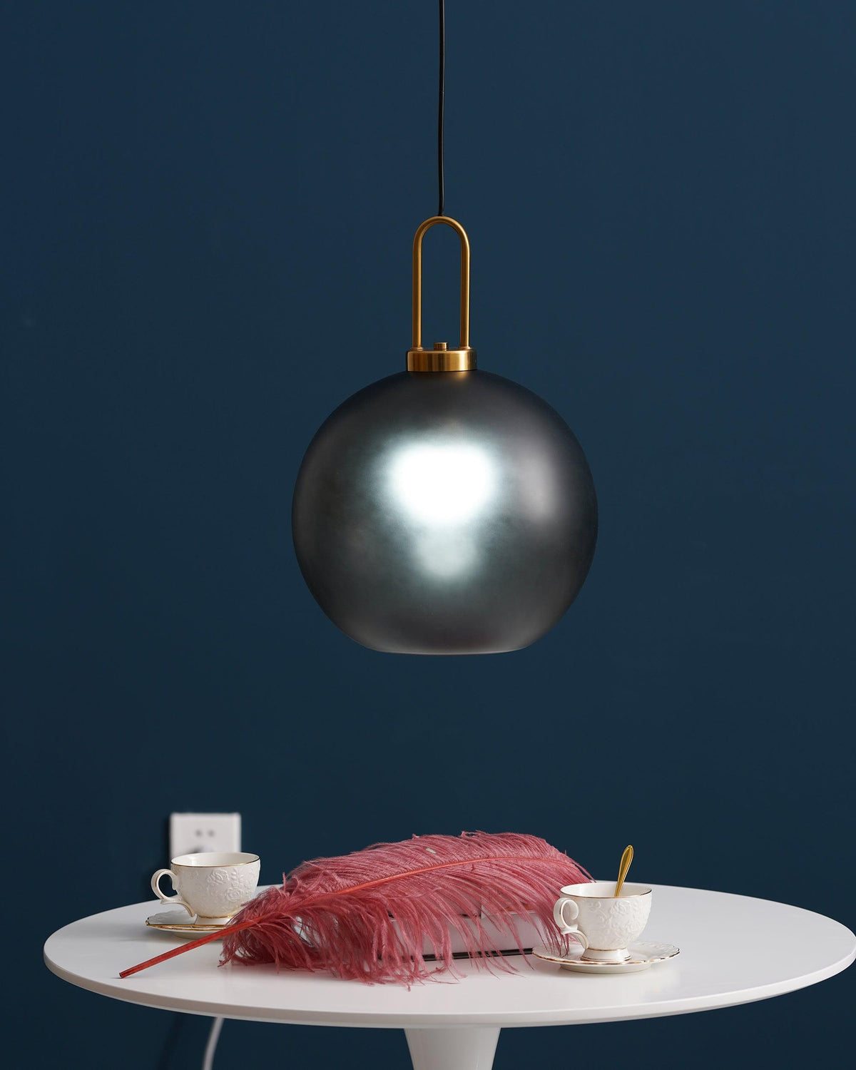 Glass Globe Hanging Light Fixture with Adjustable Cord for Dining Room Kitchen Island Bedroom Modern Minimalist Ceiling Pendant Lamp