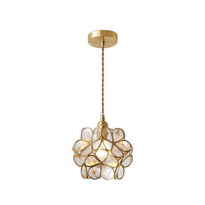Glass Shade Hanging Fixture 8-Inch Brass Finish Ceiling Light for Kitchen Dining Room Entryway Hardwired with Adjustable Cable