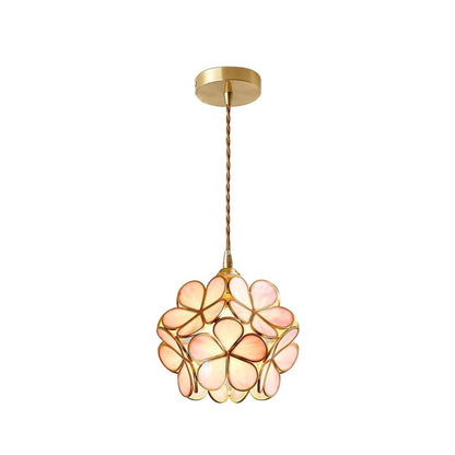 Glass Shade Hanging Fixture 8-Inch Brass Finish Ceiling Light for Kitchen Dining Room Entryway Hardwired with Adjustable Cable