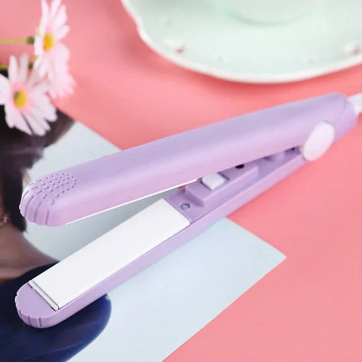 Compact Travel Hair Straightener and Curling Iron 2-in-1 Styling Tool with Ceramic Tourmaline Plates for Smooth Curls and Sleek Straight Hai