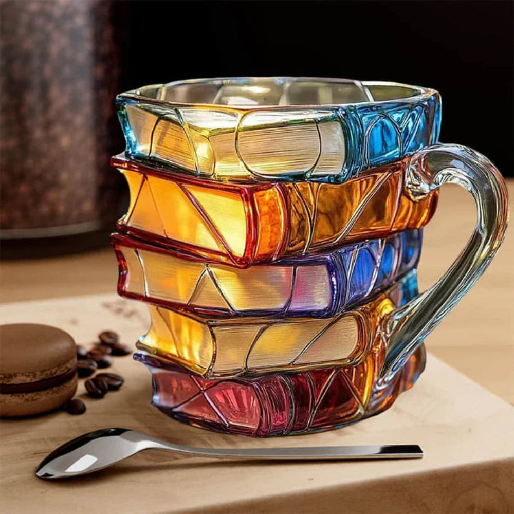 Glimmer Coffee Mug - Handmade Glass, 3D Book Design
