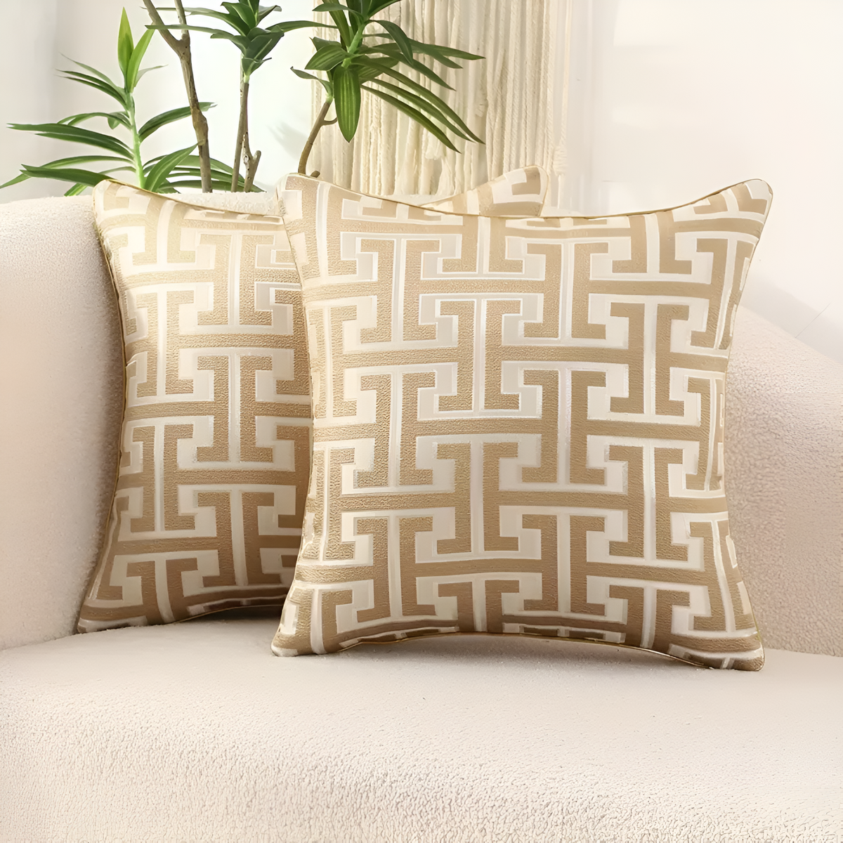 Glimmer Cushion Cover - Chenille and Velvet, Elegant Design for Sofa and Couch