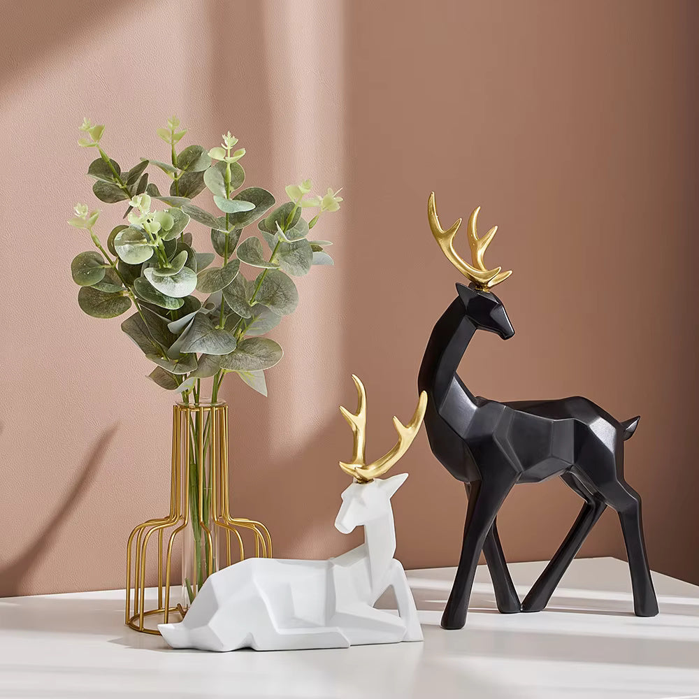 Glimmer Deer Figurine - Modern Geometric Design, High-Quality Resin