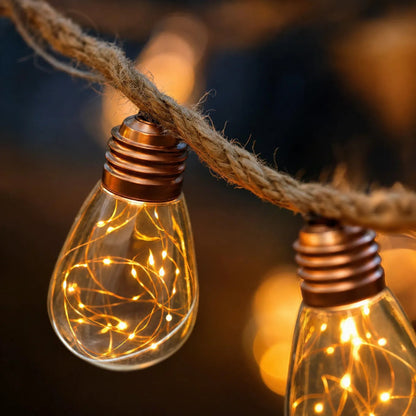 Glimmer Hemp Rope Solar Lights - Weatherproof, Adjustable Length