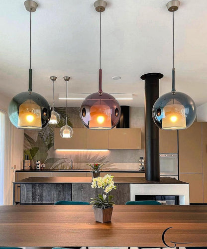 Glass Dome Hanging Ceiling Light 10 Inch for Kitchen Island Dining Room Indoor Pendant Fixture Adjustable Wire Metal Hardware