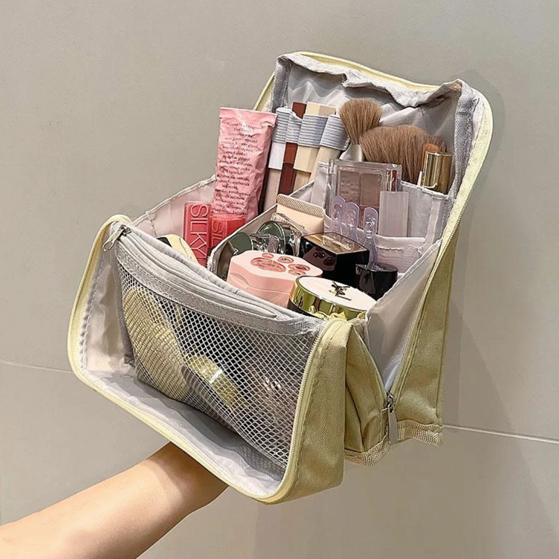 Travel Cosmetics Organizer Bag with Compartments Waterproof Nylon Padded Case for Brushes Palettes Skincare Women's Portable Storage Pouch