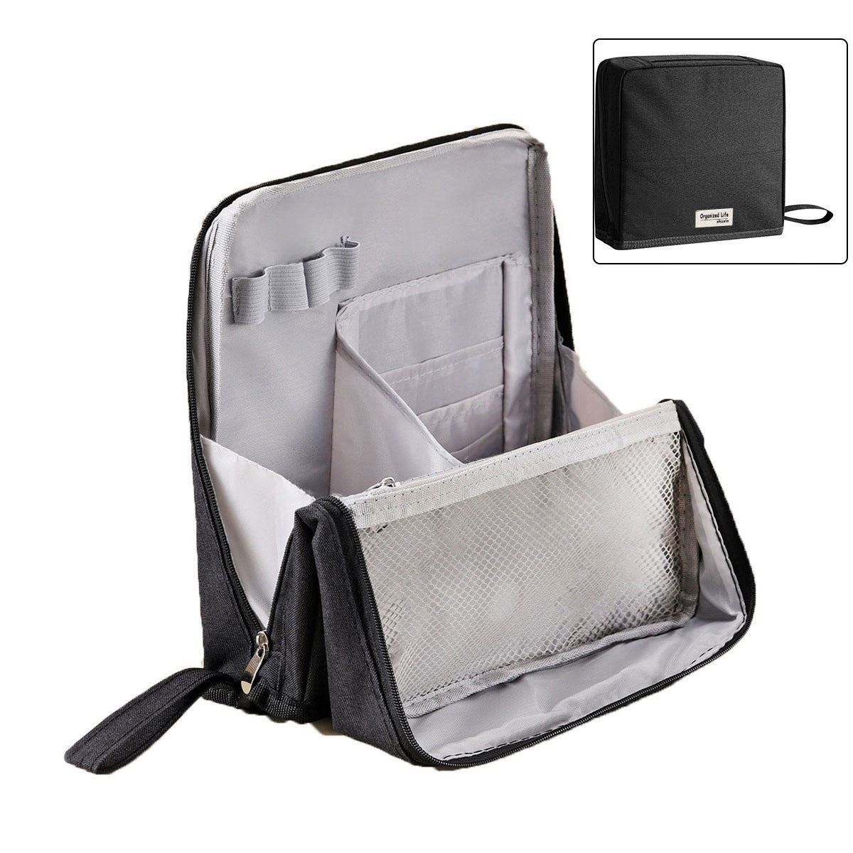 Travel Cosmetics Organizer Bag with Compartments Waterproof Nylon Padded Case for Brushes Palettes Skincare Women's Portable Storage Pouch