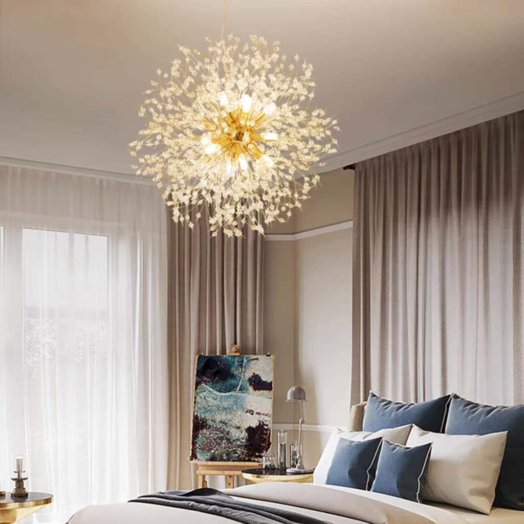 Sparkling Glass Crystal Ceiling Fixture Multi-Head Round & Rectangular LED Overhead Lighting for Dining Room Living Room Entry Hall Foyer Be